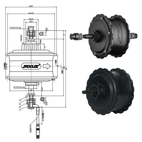 MXUS 36V 250W 350W 48V 500W High Speed Brushless Gear Hub Motor E