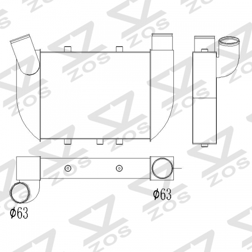 Intercooler Core Size:340*266*62mm Inlet/Outlet: φ63/φ63mm