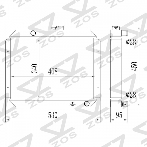 radiator TOYOTA STARLET 4K 28mm pipe position