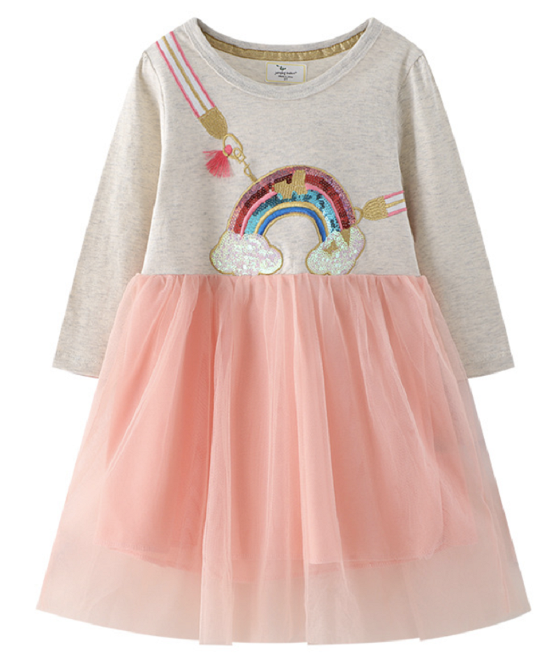 2023 Spring and Autumn New Style Western-style Princess Mesh Long-Sleeved Dress for Children and Girls Knitted Dress