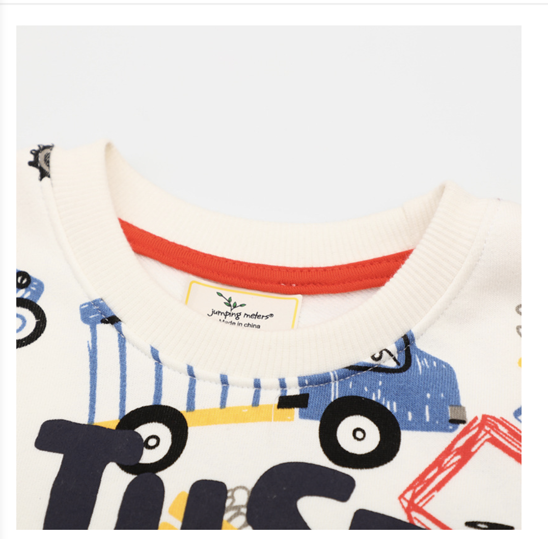 2023 spring new European and American boys' long-sleeved sweatshirt knitted round neck long-sleeved printed excavator pattern top