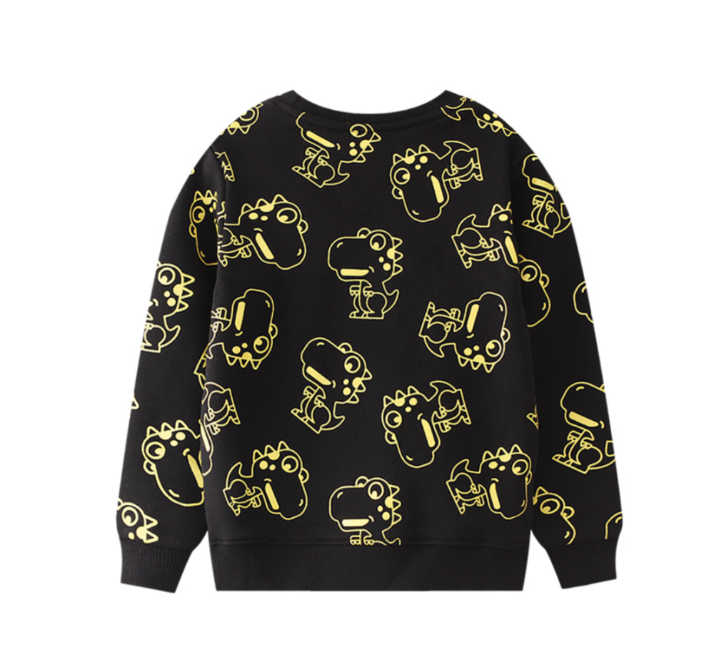 Spring and autumn boys' golden dinosaur sweatshirts for boys and girls cartoon pullover tops European and American children's clothing