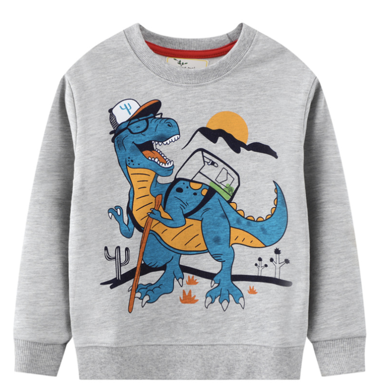 2023 Spring New Foreign Trade Children's Clothing Amazon Boys Long Sleeves Long Pants Cotton Sweatshirt Dinosaur