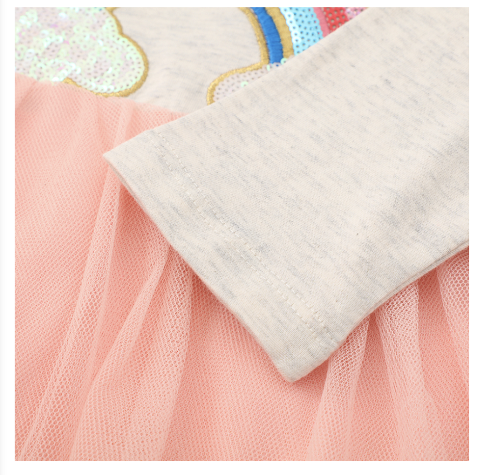 2023 Spring and Autumn New Style Western-style Princess Mesh Long-Sleeved Dress for Children and Girls Knitted Dress