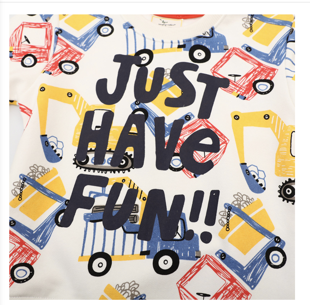 2023 spring new European and American boys' long-sleeved sweatshirt knitted round neck long-sleeved printed excavator pattern top