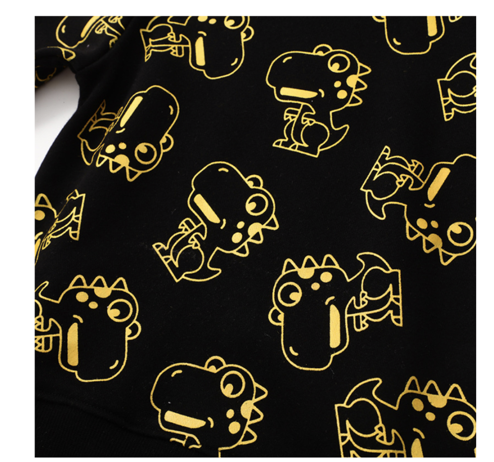 Spring and autumn boys' golden dinosaur sweatshirts for boys and girls cartoon pullover tops European and American children's clothing