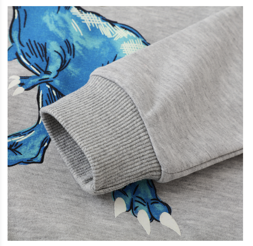 Spot spring children's luminous dinosaur pattern European and American children's clothing cotton long-sleeved handsome sweatshirt