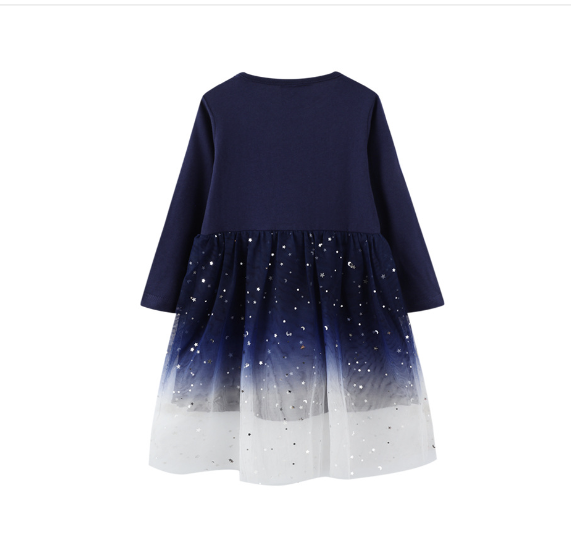 2022 Girls Star Gauze Dress Long Sleeve Autumn Princess Dress New Girls Spring and Autumn Unicorn Dress