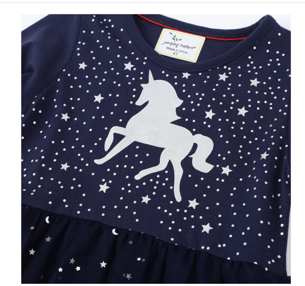 2022 Girls Star Gauze Dress Long Sleeve Autumn Princess Dress New Girls Spring and Autumn Unicorn Dress