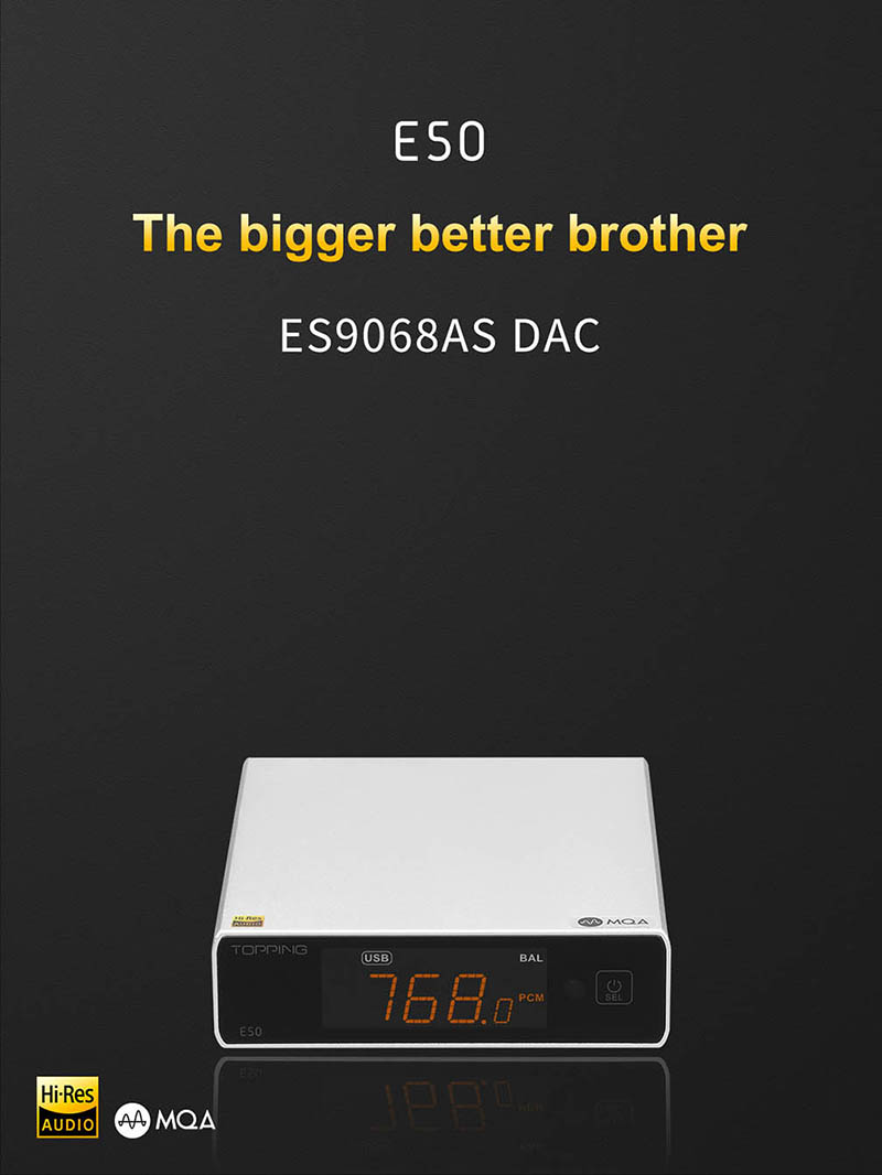 TOPPING E50 Hi-Res DAC – ES9068AS, MQA Decoder, XMOS XU216, RCA/TRS Output Preamp
