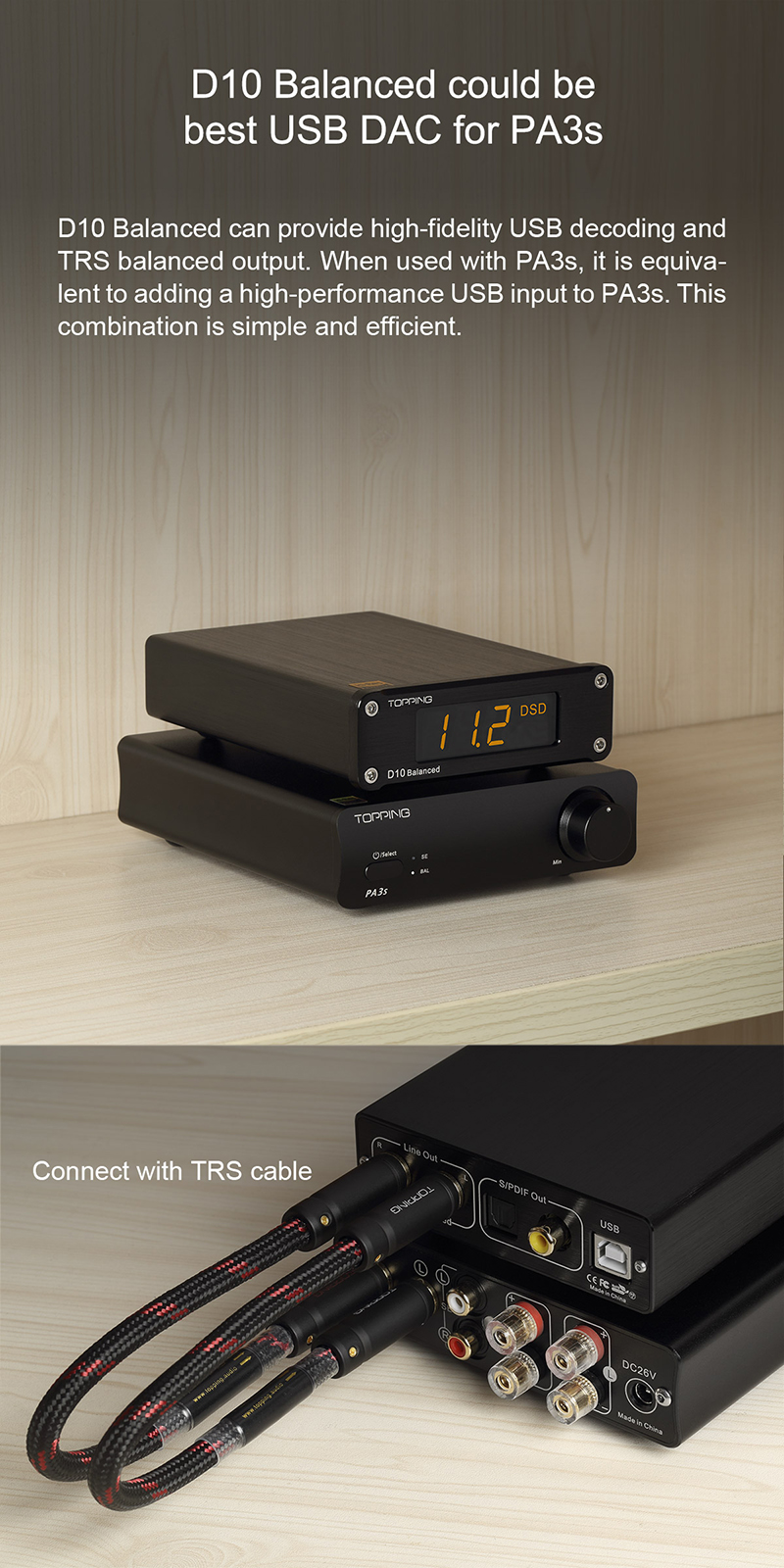 TOPPING PA3S Amplificatore Di Potenza Classe D – MA12070*2, 80W X2, Ingressi Bilanciati TRS E RCA, Nero
