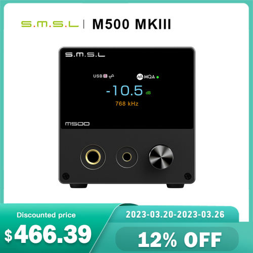 SMSL M500 MKIII Bluetooth Audio DAC ES9038PRO MQA-CD DSD512 32bit 768kHz Headphone Amplifier OPA1612A XMOS XU316 MQA decoder