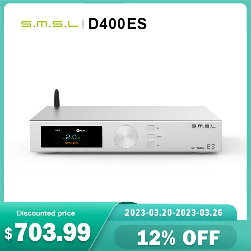 SMSL D400ES HI RES Audio DAC MQA ES9039MSPRO XMOS XU316 DSD512 32Bit 768KHZ opa1612a Bluetooth XLR decoder With remote control