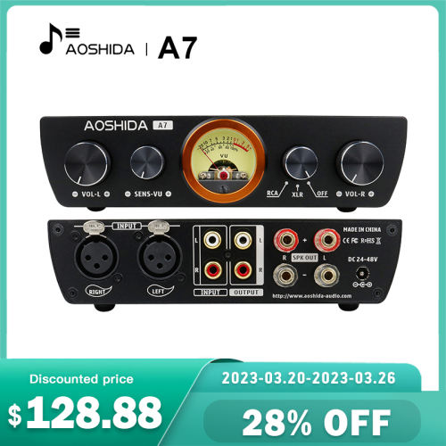 AOSHIDA A7 Balanced Power Amplifier 300W*2 TPA3255 XLR input Speaker output HIFI AMP with VU Instrument