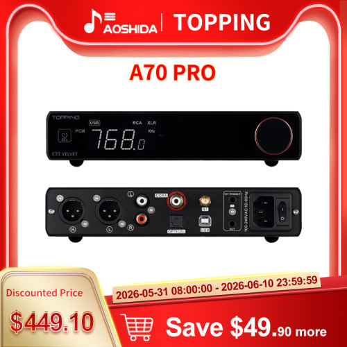 TOPPING A70 Pro Fully balanced Headphone Amplifier 17000mW*2 output power Preamplifier 147dB dynamic range Tang KU LA Module Amp