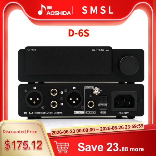 SMSL D-6S MQA Audio DAC ES9039Q2M Bluetooth 5.1 XLR RCA