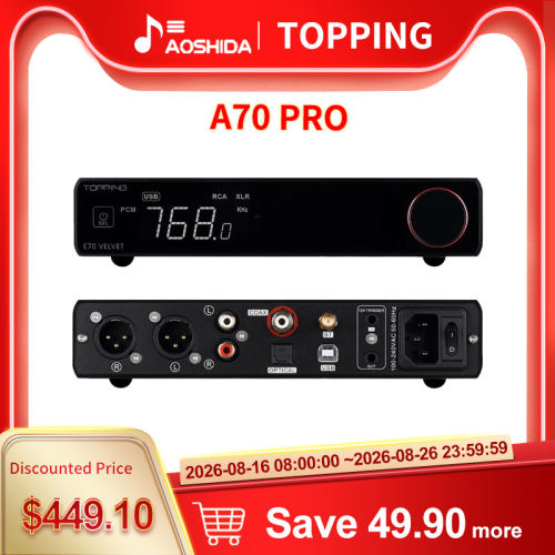 TOPPING A70 Pro Fully balanced Headphone Amplifier 17000mW*2 output power Preamplifier 147dB dynamic range Tang KU LA Module Amp