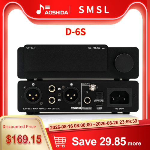SMSL D-6S MQA Audio DAC ES9039Q2M Bluetooth 5.1 XLR RCA