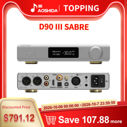 TOPPING D90 III SABRE Fully Balanced HiFi DAC Dual ESS9039SPRO Decoding Wireless USB MQA Full Decoder Pre-Amp Bluetooth5.1 LDAC
