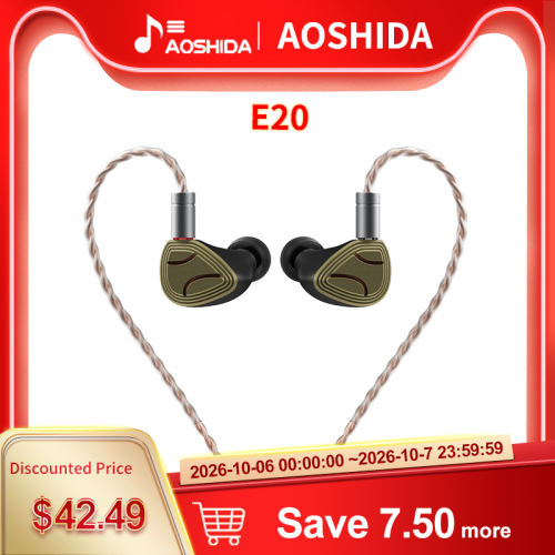 AOSHIDA E20 Earphone 10mm Beryllium Coated Dynamic Driver 8mm DLC Diaphragm In-ear Headphone HiFi Audio Earset Outdoor