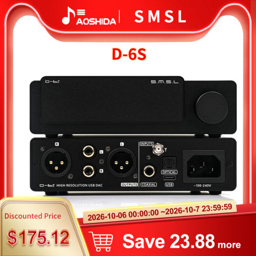 SMSL D-6S MQA Audio DAC ES9039Q2M Bluetooth 5.1 XLR RCA