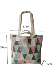 Geometric pattern printingPromotional natural cotton linen carry tote shoulder shopping bag