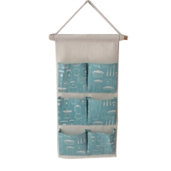 8 Pocket Hanging Bag Cotton And Linen Wall Mounted Storage Bag Behind The Door