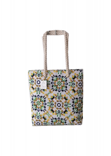 Fashionable designer full color printing pattern cotton tote Beach bag with high quality rope handle