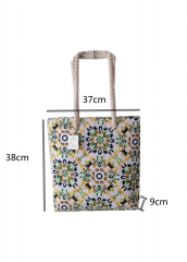 Fashionable designer full color printing pattern cotton tote Beach bag with high quality rope handle