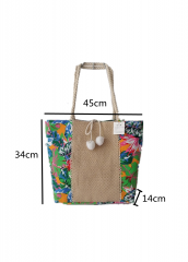 Large Capacity Natural Jute Linen Burlap Tote Beach Bag foldable Female Casual Joint Shoulder Beach Bag