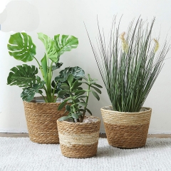 Straw woven flower pot grass planter plant basket for garden decoration