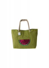 New Style Eco Friendly Cotton Canvas Embroidery sequins Large Capacity Summer Beach Bag With high quality Cotton rope handle