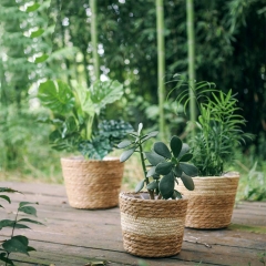 Straw woven flower pot grass planter plant basket for garden decoration