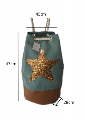 Star Embroidery sequins Eco Friendly Cotton Canvas Large Capacity Summer Beach Bag With Adjustable shoulder strap