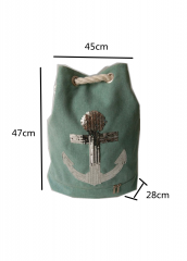 Anchor Embroidery sequins Eco Friendly Cotton Canvas Large Capacity Summer Beach Bag With Adjustable shoulder strap