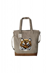 Animal Embroidery sequins Eco Friendly Cotton Canvas Large Capacity Summer Beach Bag With Adjustable shoulder strap