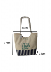 Eco Friendly Cotton Canvas Cotton rope bottom stitching Large Capacity Summer Beach Bag With high quality Cotton rope handle