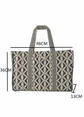 Geometric pattern printing Ribbon weaving handle New Style Eco Friendly Cotton Canvas Large Capacity Summer Beach Bag