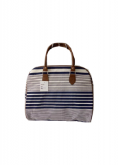 Full print stripe Hot sell custom printed natural cotton canvas cloth carry tote shopping bag with PU handle