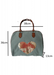 Sequins embroidery Hot sell custom printed natural cotton canvas cloth carry tote shopping bag with PU handle