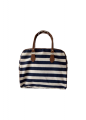 Full print stripe Hot sell custom printed natural cotton canvas cloth carry tote shopping bag with PU handle