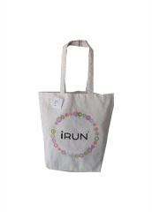 Customized Logo Promotional Stripe stitching and lovely printing natural cotton canvas cloth carry tote shopping bag