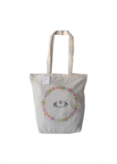 Customized Logo Promotional Stripe stitching and lovely printing natural cotton canvas cloth carry tote shopping bag