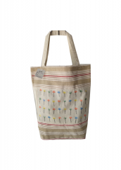 Promotional Stripe stitching and lovely printing natural cotton canvas cloth carry tote shopping bag