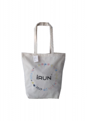 Customized Logo Promotional Stripe stitching and lovely printing natural cotton canvas cloth carry tote shopping bag