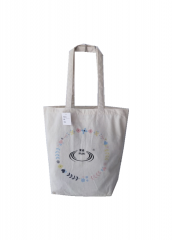 Customized Logo Promotional Stripe stitching and lovely printing natural cotton canvas cloth carry tote shopping bag