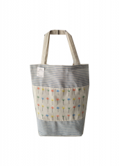 Promotional Stripe stitching and lovely printing natural cotton canvas cloth carry tote shopping bag