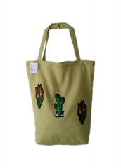 Plant sequin embroidery Promotional natural cotton canvas cloth carry tote shopping bag