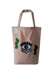 Plant sequin embroidery Promotional natural cotton canvas cloth carry tote shopping bag