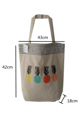 Stripe stitching lovely printing Promotional natural cotton linen carry tote shoulder shopping bag